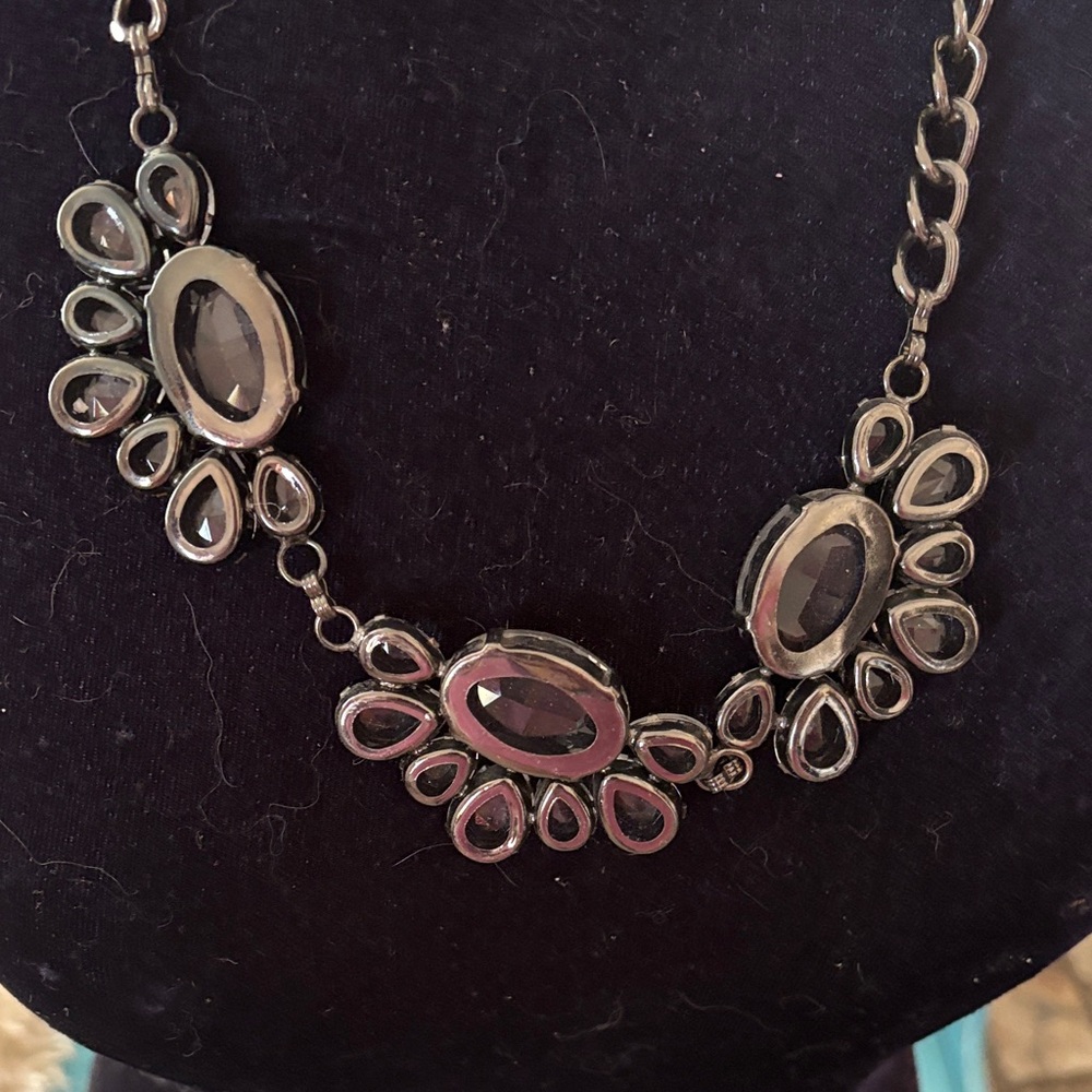 Silvertone Rhinestone Statement Bib Necklace - image 4